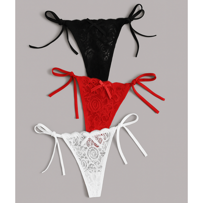 Büyük Beden Kadın 3'lü Dantelli Yandan Bağlamalı Seksi Tanga