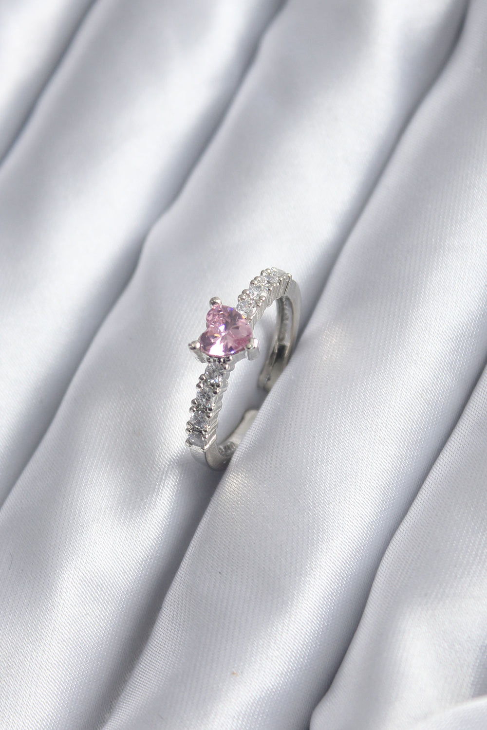 Gümüş Renk Zirkon Taşlı Pembe Kristal Kalp Model Kadın Yüzük TG27BYK2851