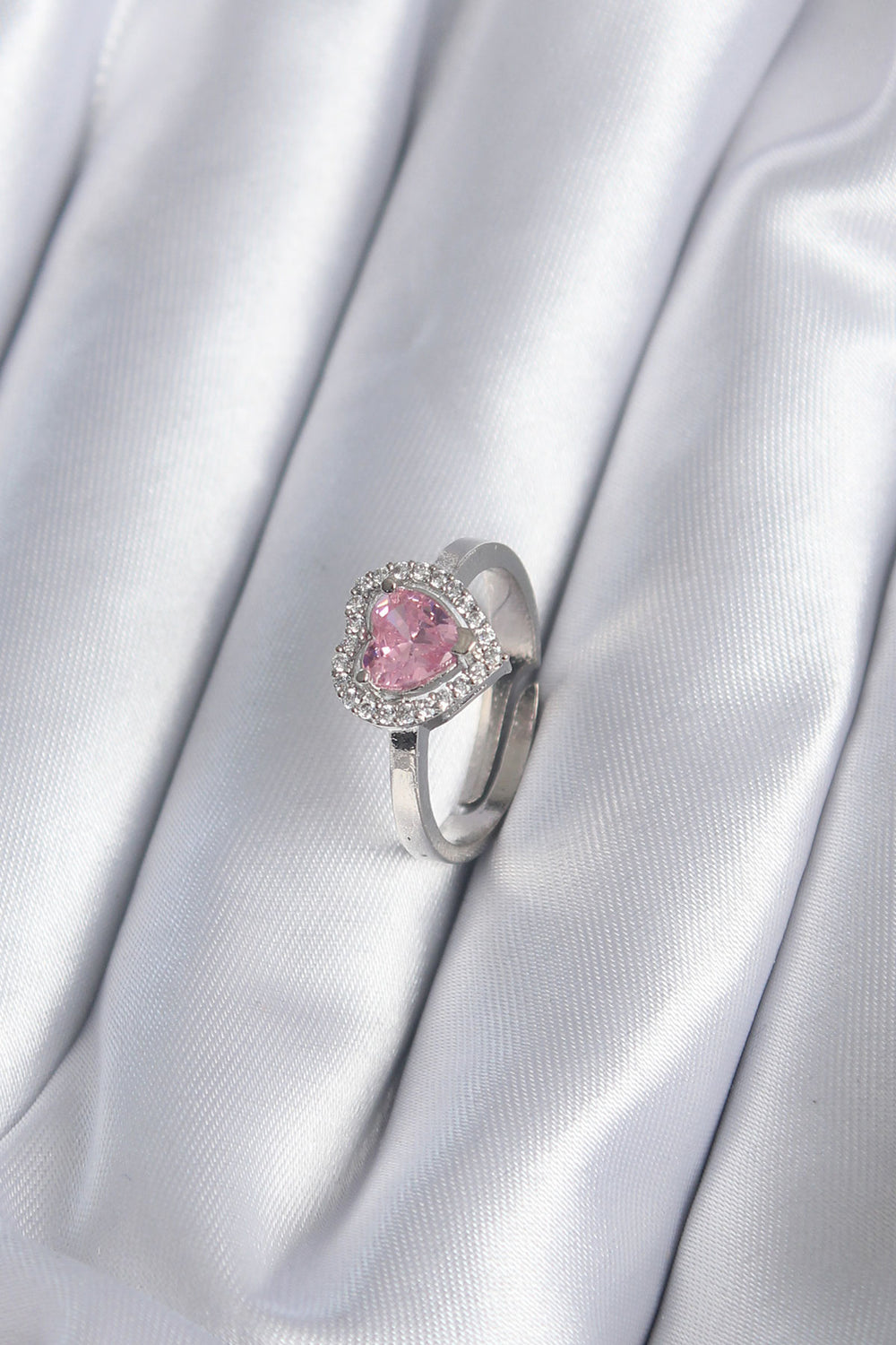 Pirinç Gümüş Renk Pembe Zirkon Taşlı Charm Model Kadın Yüzük TG27BYK2864