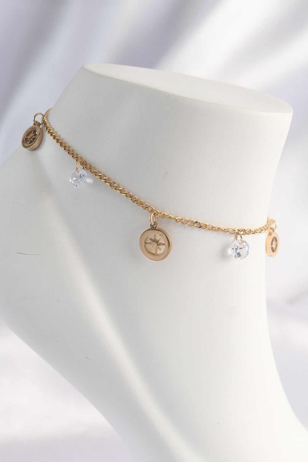 316L Çelik Gold Renk Zirkon Taşlı Yıldızlı Halhal TG27HH1620