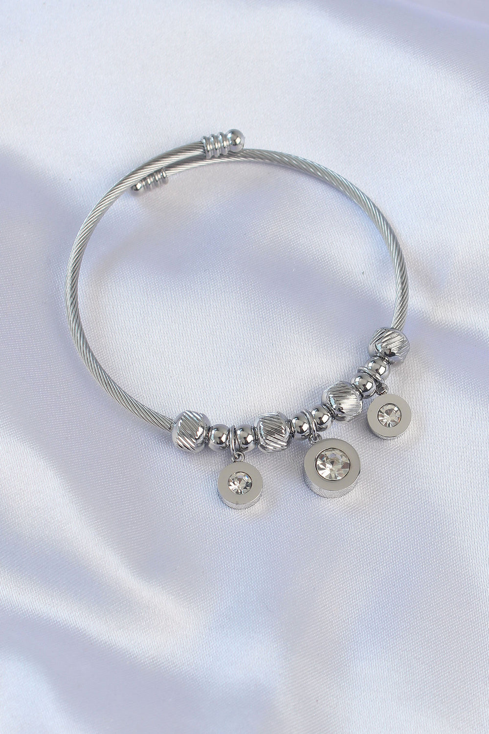 316L Çelik Gümüş Renk Zirkon Taşlı Model Charm Bileklik TG27BB6090