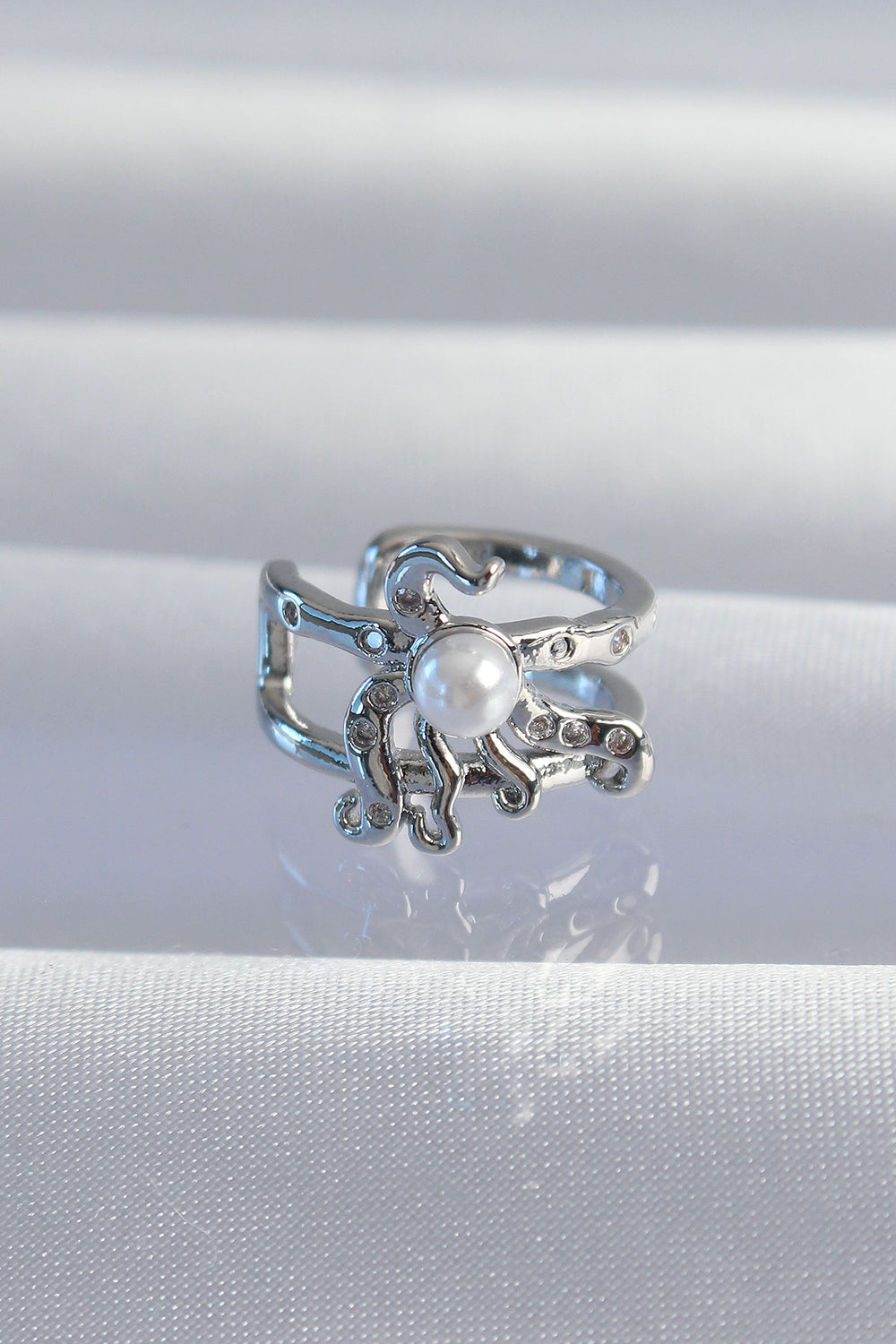 Pirinç Gümüş Renk İncili Ahtapot Earcuff Küpe TG27BKP9332