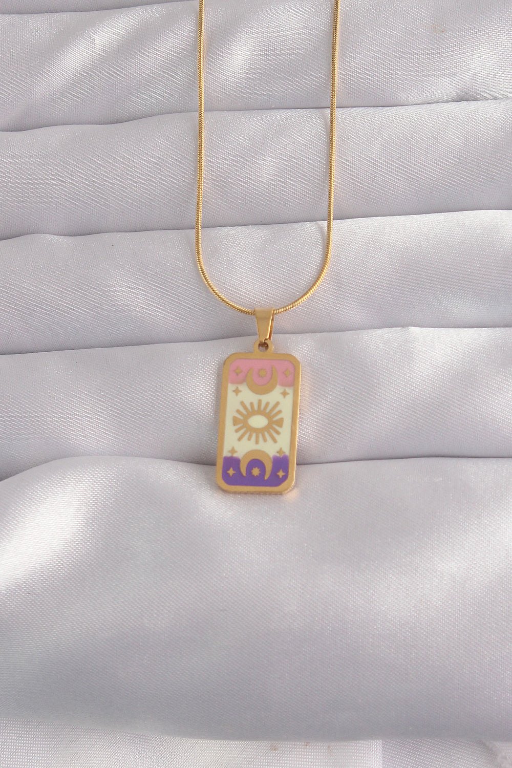 316L Çelik Gold Renk Karışık Mineli Ay Figür Tarot Kolye TG27BKO9036