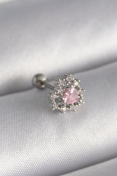 316L Çelik Gümüş Renk Zirkon Taşlı Kalp Tragus Piercing TG27PR1243