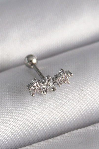 316L Çelik Gümüş Renk Zirkon Taşlı Çiçek Tragus Piercing TG27PR1277