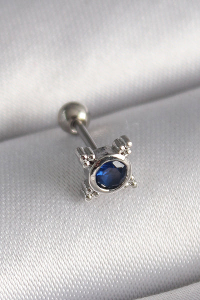 316L Çelik Gümüş Renk Mavi Zirkon Taşlı Tragus Piercing TG27PR1285