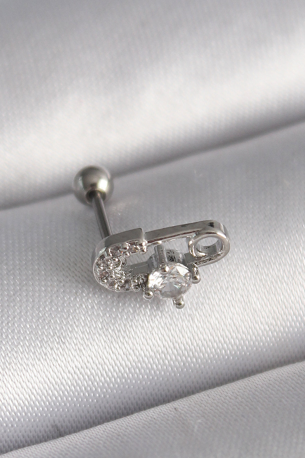316L Çelik Gümüş Renk Zirkon Taşlı Toplu İğne Tragus Piercing TG27PR1275