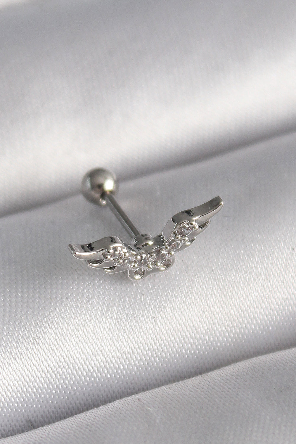 316L Çelik Gümüş Renk Zirkon Taş Detay Kanat Model Tragus Piercing TG27PR1291