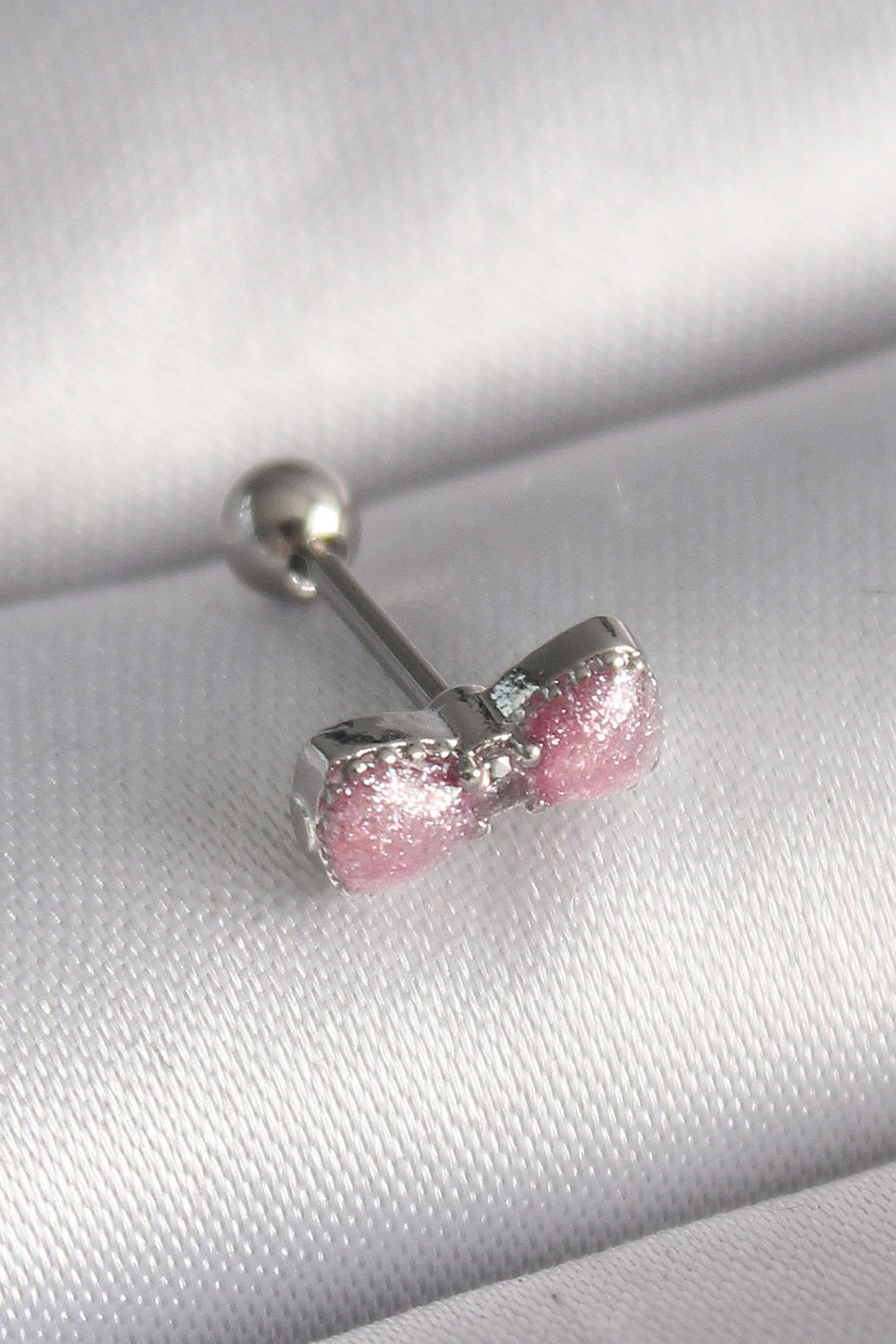 316L Çelik Gümüş Renk Pembe Kurdele Zirkon Taş Detay Tragus Piercing TG27PR1295