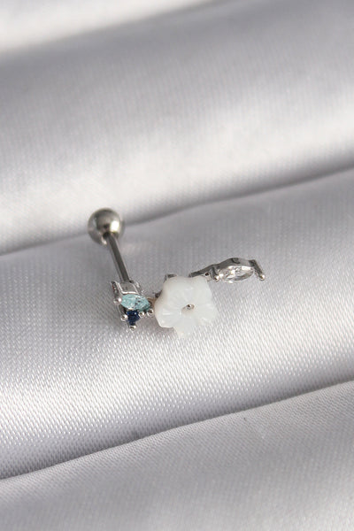 316L Çelik Gümüş Renk Zirkon Taş Detay Beyaz Çiçek Model Tragus Piercing TG27PR1359
