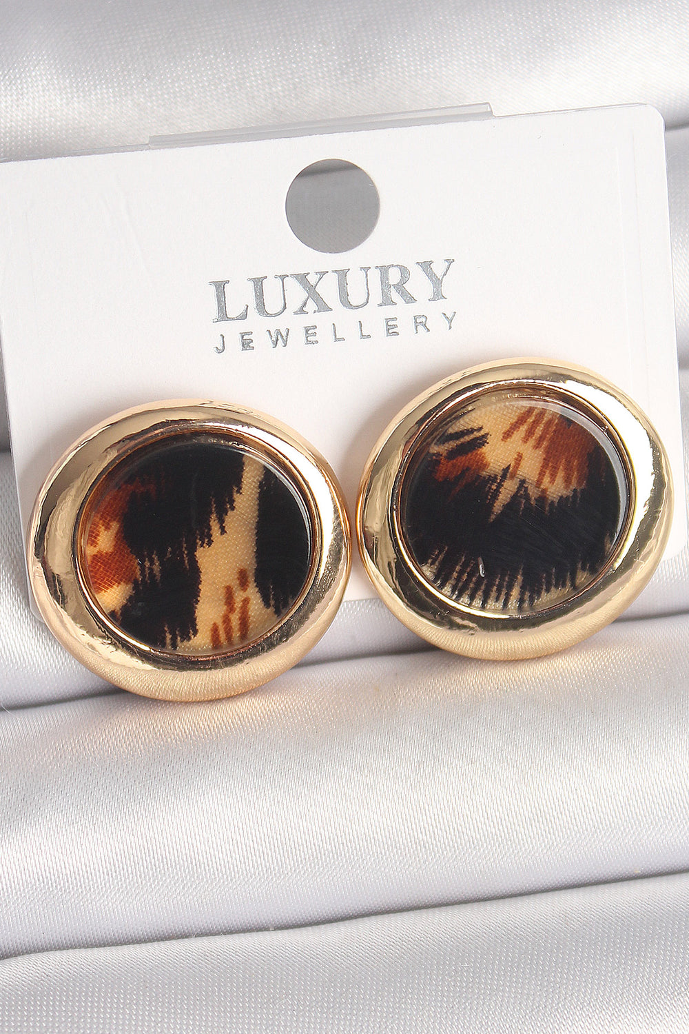 Pirinç Gold Renk Leopar Desen Daire Model Kadın Küpe TG27BKP10371