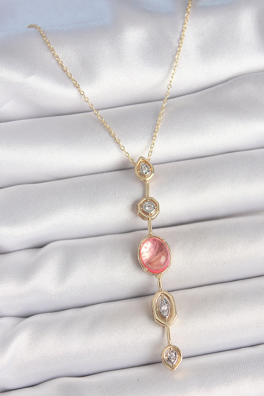Pirinç Zincir Pembe Gold Renk Zirkon Taşlı Y Kolye TG27BKO10556
