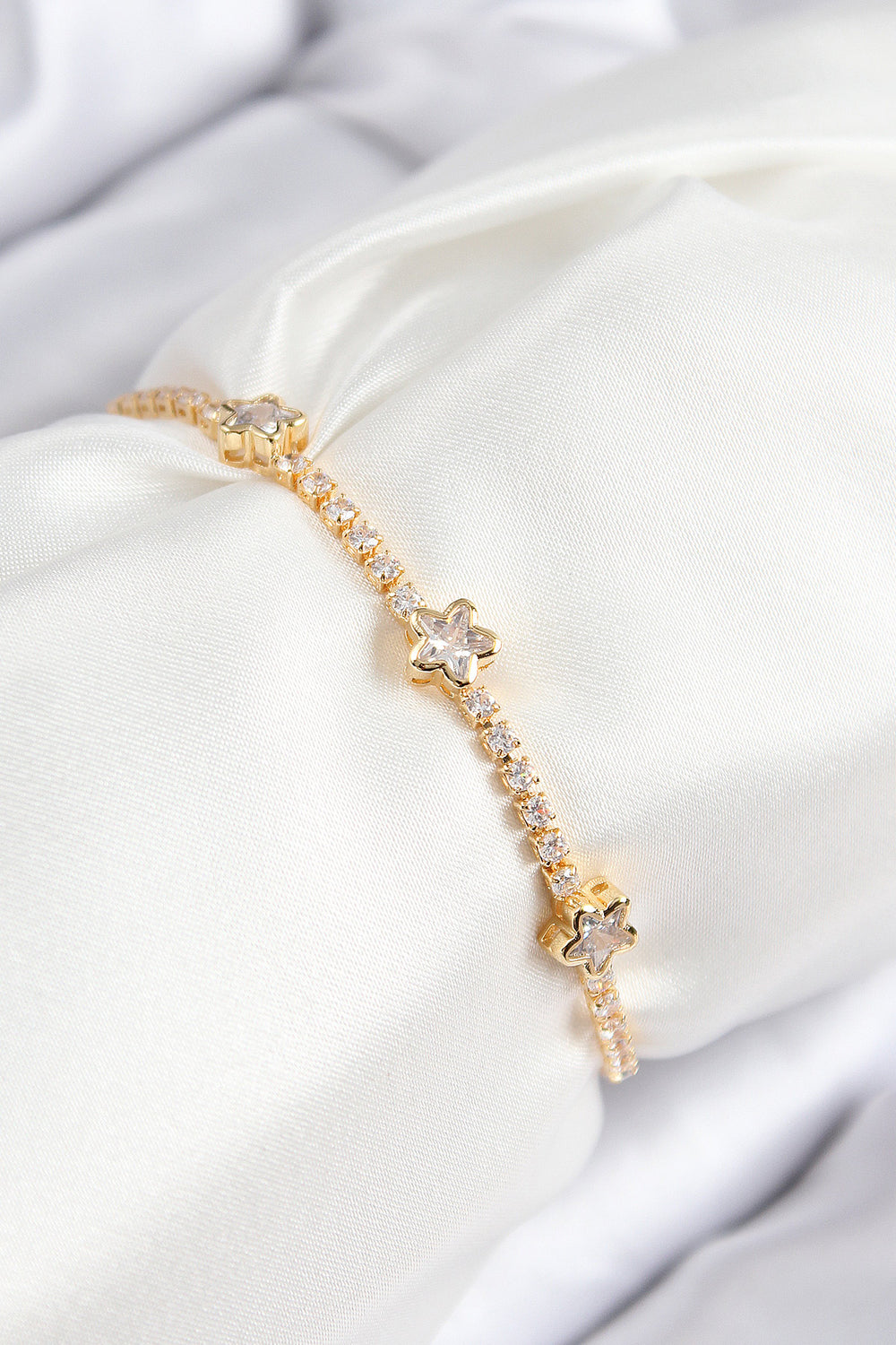 Pirinç Zirkon Taşlı Yıldız Model Gold Renk Asansörlü Kadın Bileklik TG27BB7737