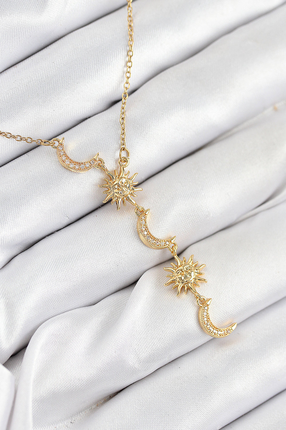 316L Çelik Zirkon Taşlı Güneş Ve Ay Model Gold Renk Kadın Kolye TG27BKO10548