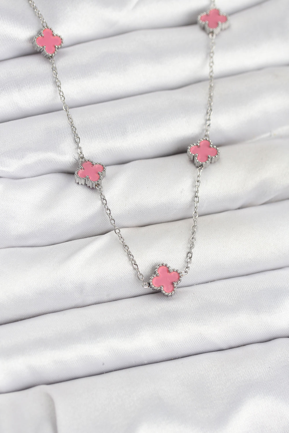 316L Çelik Zincir Gümüş Renk Pembe Baby Boy Yonca Kadın Kolye TG27BKO10579