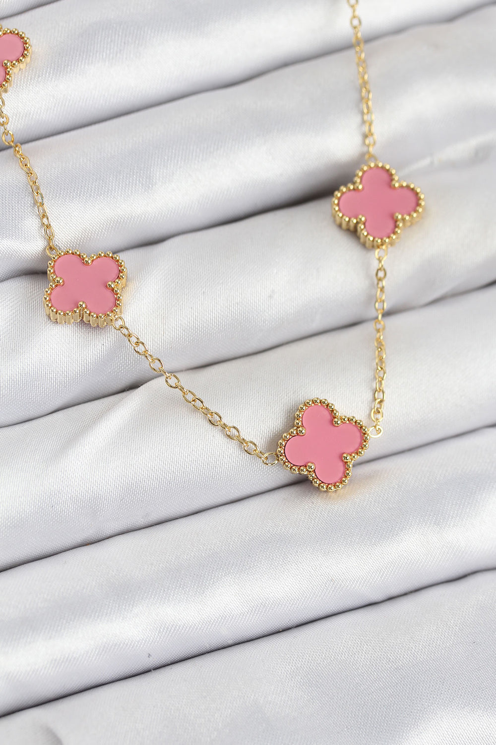 316L Çelik Zincir Gold Pembe Renk Yonca Kadın Kolye TG27BKO10583