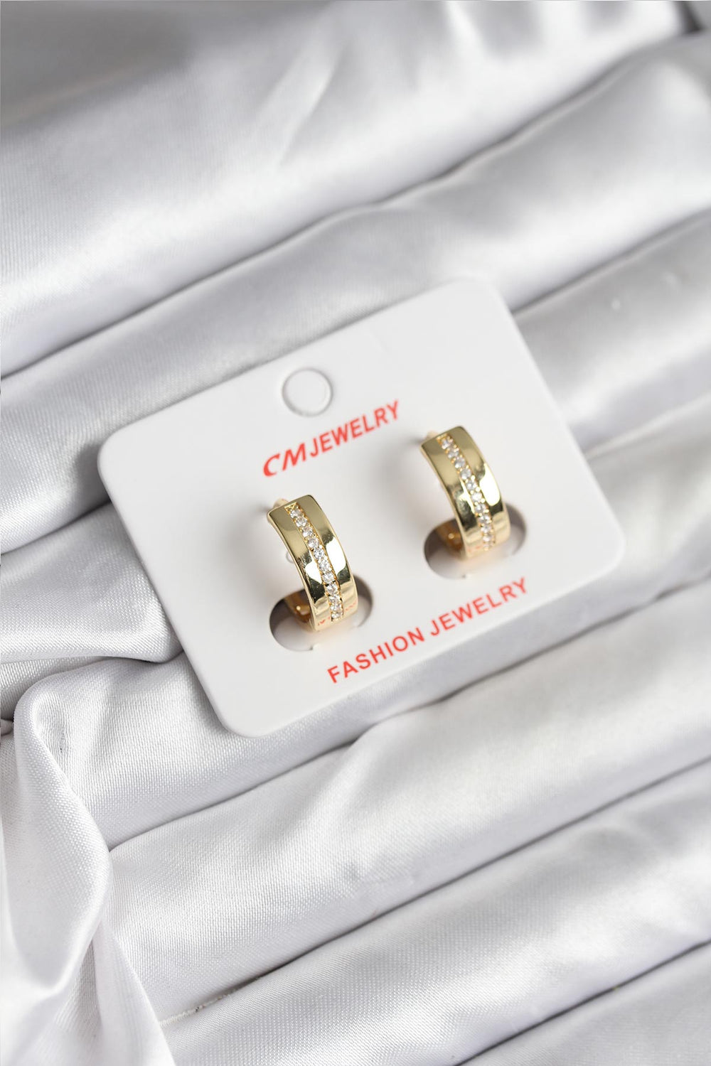 14K Gold Renk Kaplama Zirkon Taşlı Halka Model CM Kadın Küpe TG27BKP11418