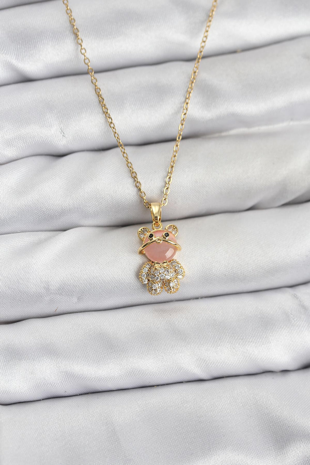 316L Çelik Zincir Gold Renk Teddy Bear Model Zirkon Taşlı Kadın Kolye TG27BKO10852