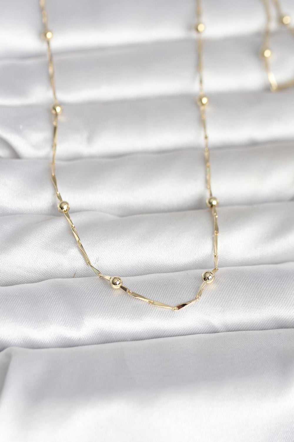 CM 14K Gold Renk Kesme Çubuk Zincir Topçuklu Model 60 cm Kadın Kolye TG27BKO10986