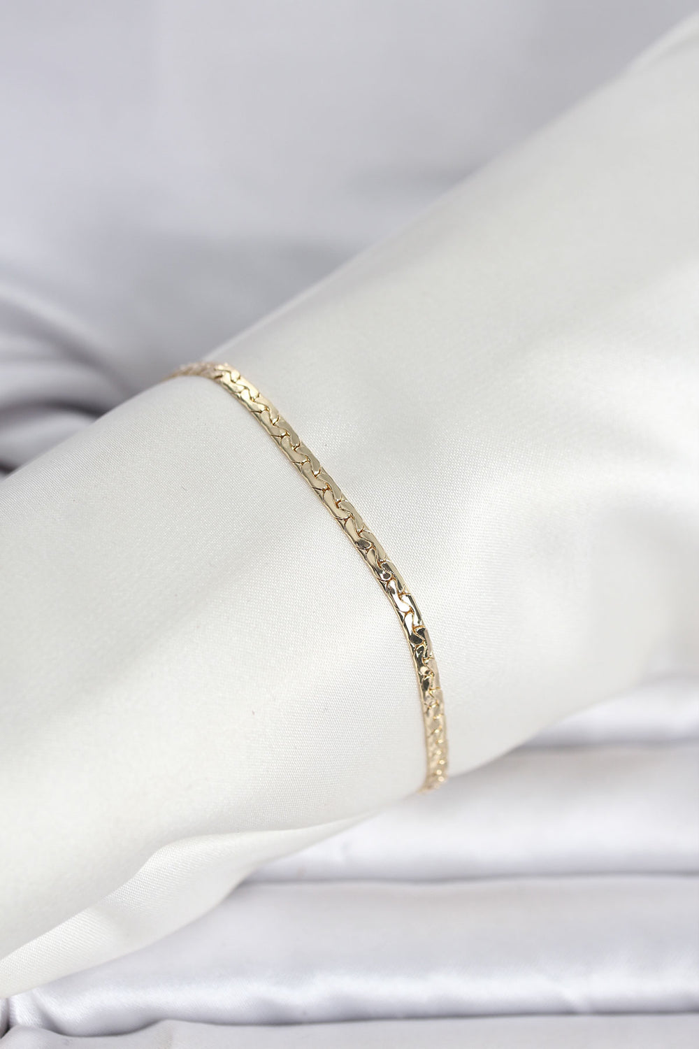 CM 14K Gold Renk Yassı Ezme Zincir Model Kadın Bileklik TG27BB8292