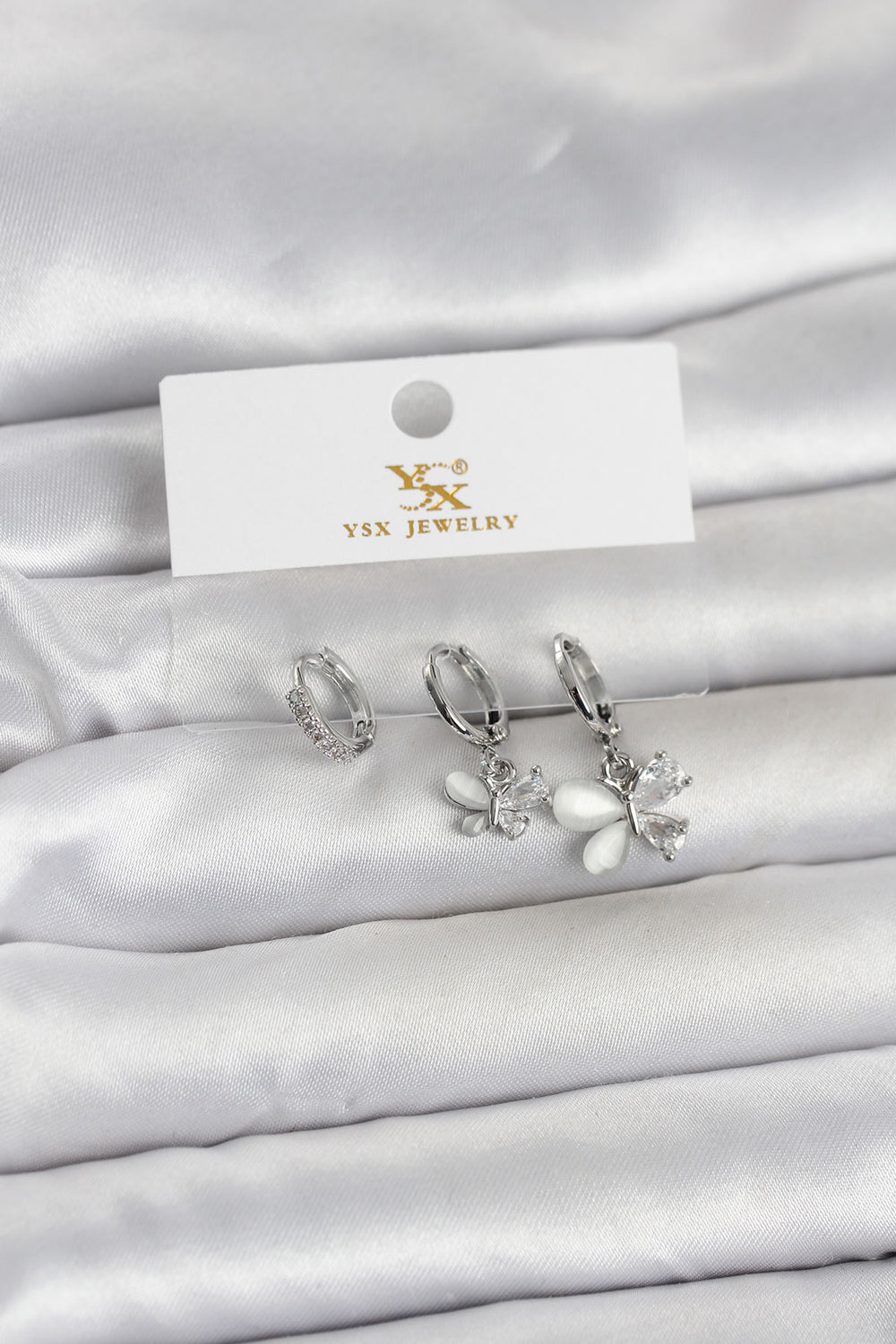 Pirinç Gümüş Renk Kelebek Model 3'lü Kadın Küpe TG27BKP11708