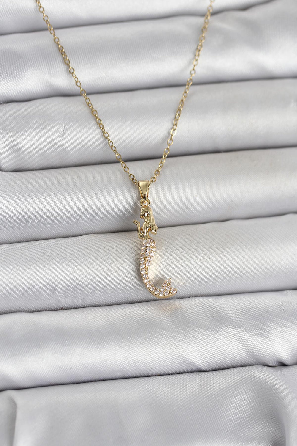 316L Çelik Zincir Gold Renk Zirkon Taşlı Deniz Kızı Model Kadın Kolye TG27BKO11024