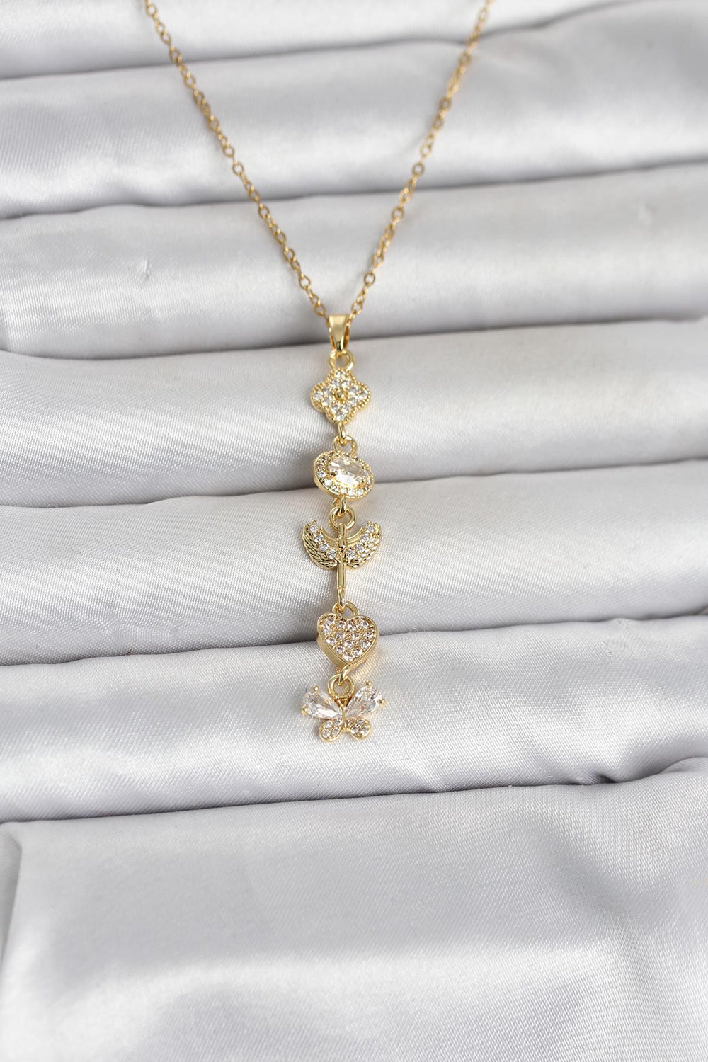 316L Çelik Gold Renk Şans Kolyesi Y Model Zirkon Taşlı Kadın Kolye TG27BKO11050