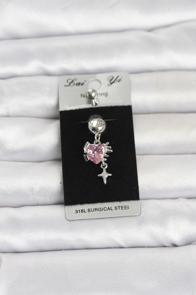 316L Cerrahi Çelik Pembe Zirkon Taşlı Model Göbek Piercing TG27PR1408