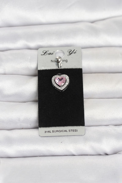 316L Cerrahi Çelik Pembe Kalp Model Göbek Piercing TG27PR1411