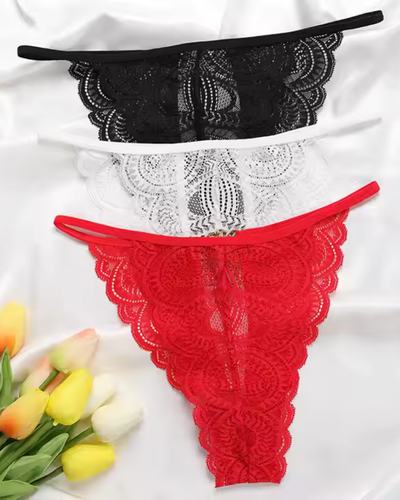 Büyük Beden Kadın 3'lü Dantel String - Tanga TG270041-B