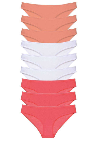 9 adet Süper Eko Set Likralı Kadın Slip Külot Pudra Beyaz Fuşya
