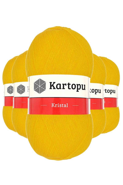 5 Adet Kristal Çift Katlı El Örgü Lif İpi Koyu Sarı K320 mudanis