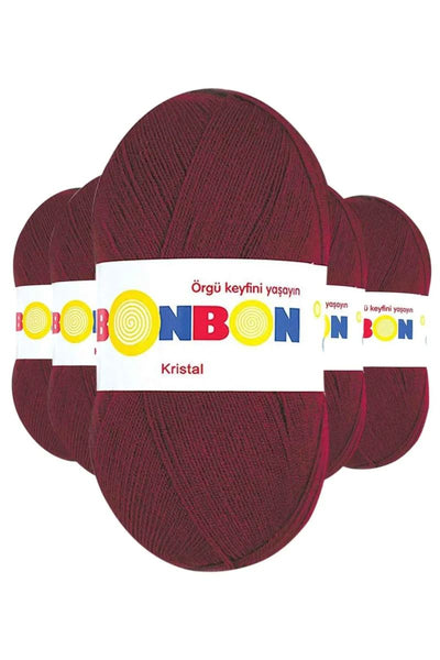 5 Adet Kristal El Örgü Lif İpi Bordo 98220 - bonbon mudanis