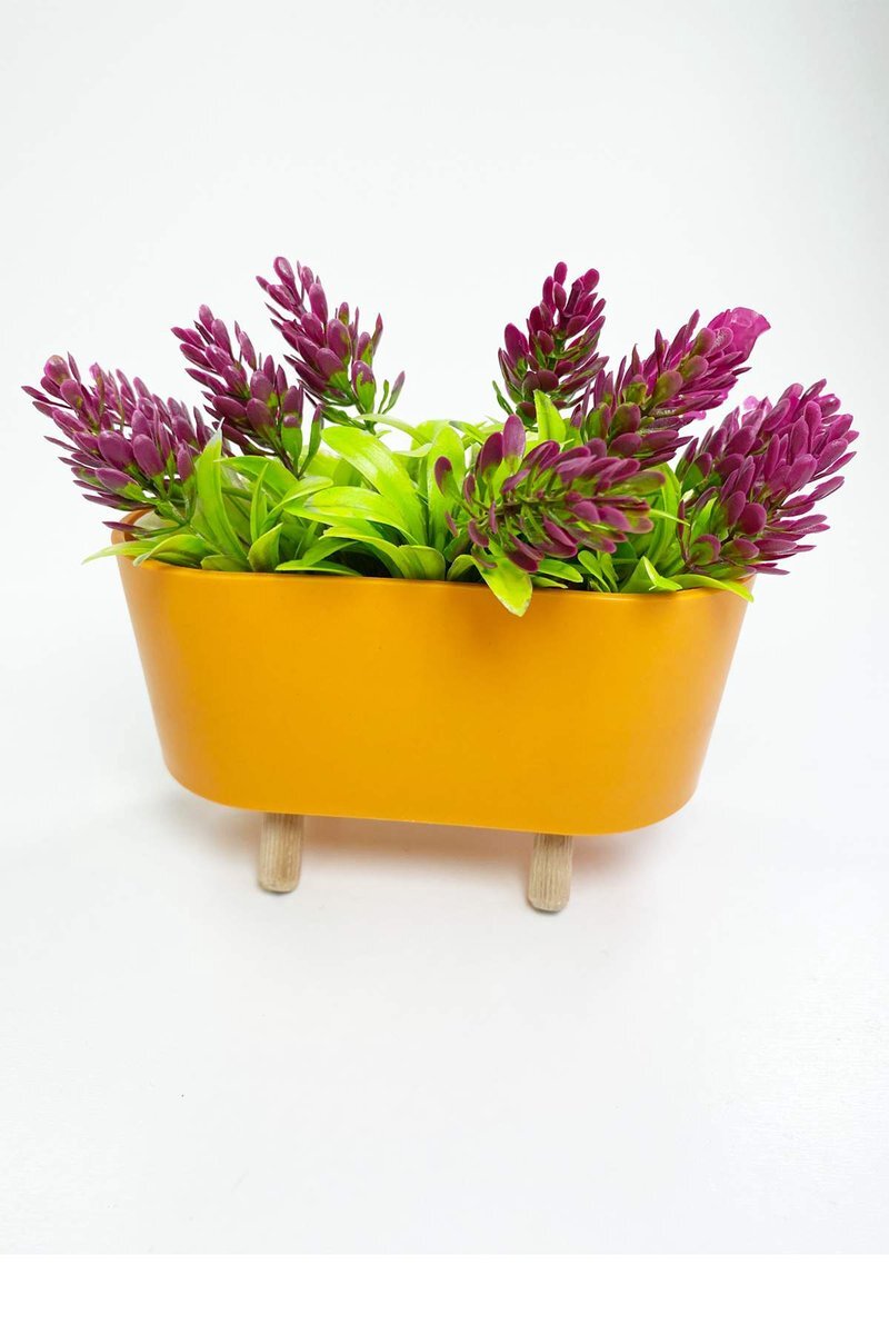 Ayaklı Saksıda Lavanta Çiçeği Dekoratif Yapay Çiçek 8x8x13 cm R1
