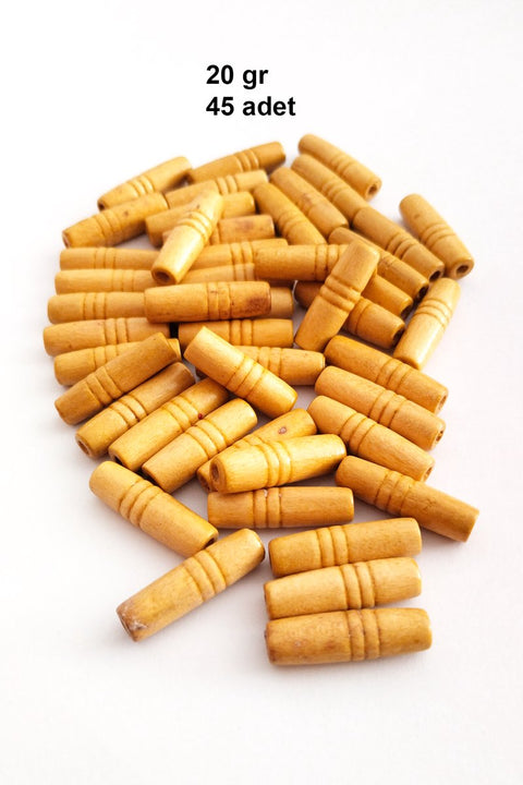 20 Gr (45 Adet) Ahşap Boncuk 25 mm boy x 10 mm en Doğal Ahşap Makrome El İşi Çanta