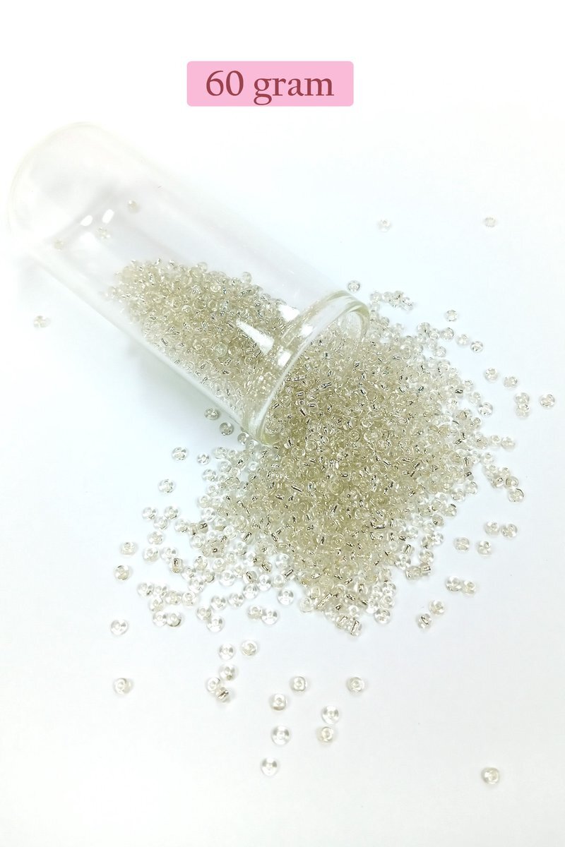 Dökme Cam Kum Boncuk (11/0) 2 mm - 60 Gram - Şeffaf Beyaz - BNC053