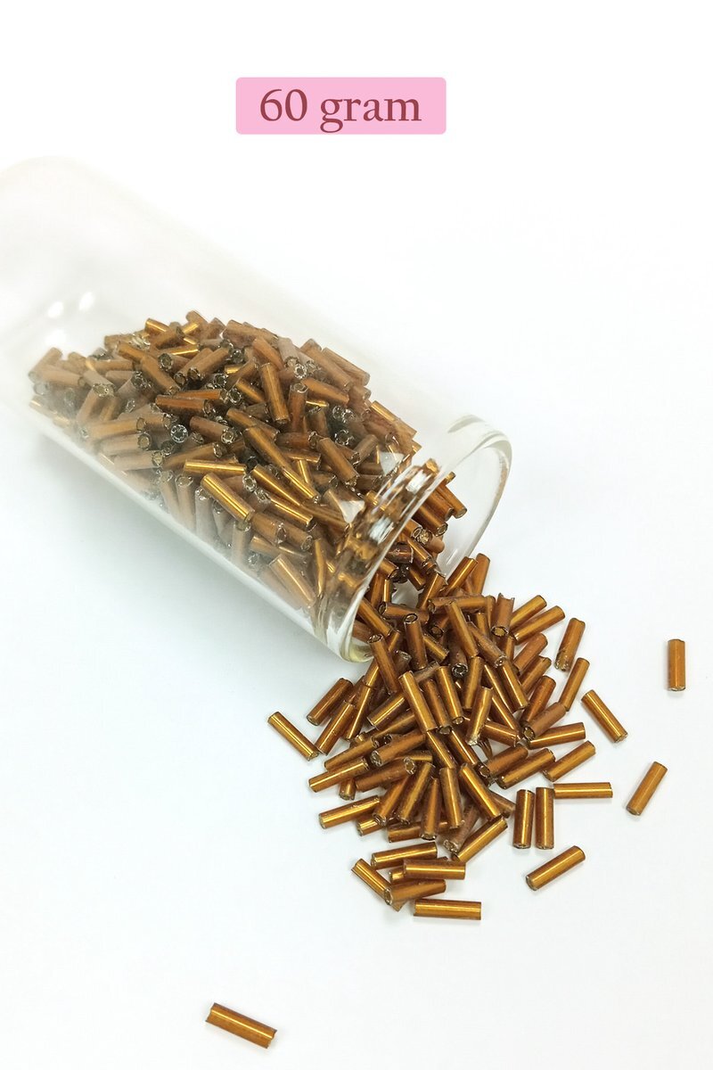 Uzun Boru Kesme Boncuk Çap 2mm Uzunluk 10 mm - 60 Gram - Gold - BNC287