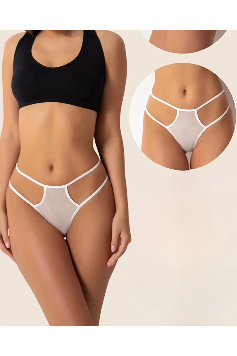 Büyük Beden Fantazi Beyaz Seksi TÜL Kadın String - Fantezi Tanga TG270039-B