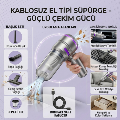 Kablosuz El Tipi Çoklu Başlıklı Süpürge