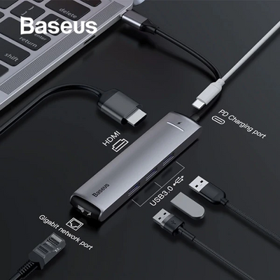 Baseus Usb Type C 6in1 Hdmı 3x USB 3.0 RJ45 Çoğaltıcı Adaptör