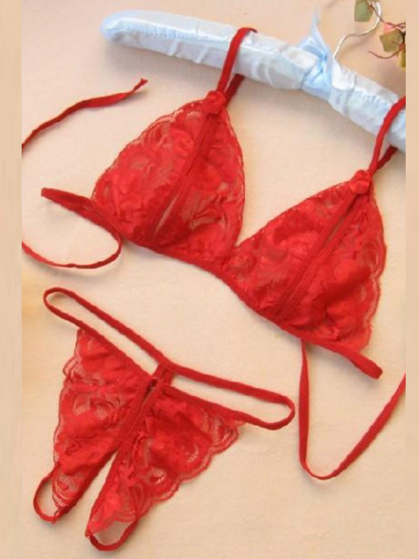 Büyük Beden Fantezi Kırmızı Dantelli Seksi Sütyen Kilot Takım TG279703-B