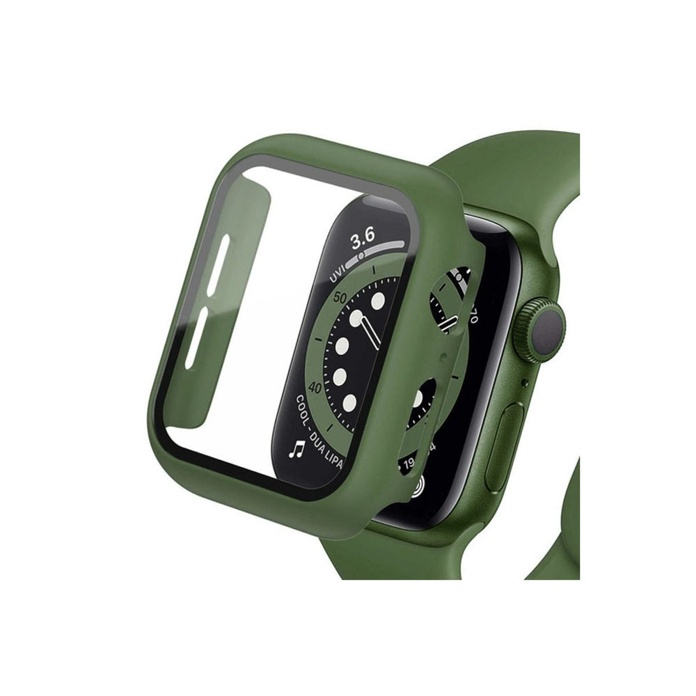 Apple Watch 45mm Camlı Kasa Ekran Koruyucu - Koyu Yeşil