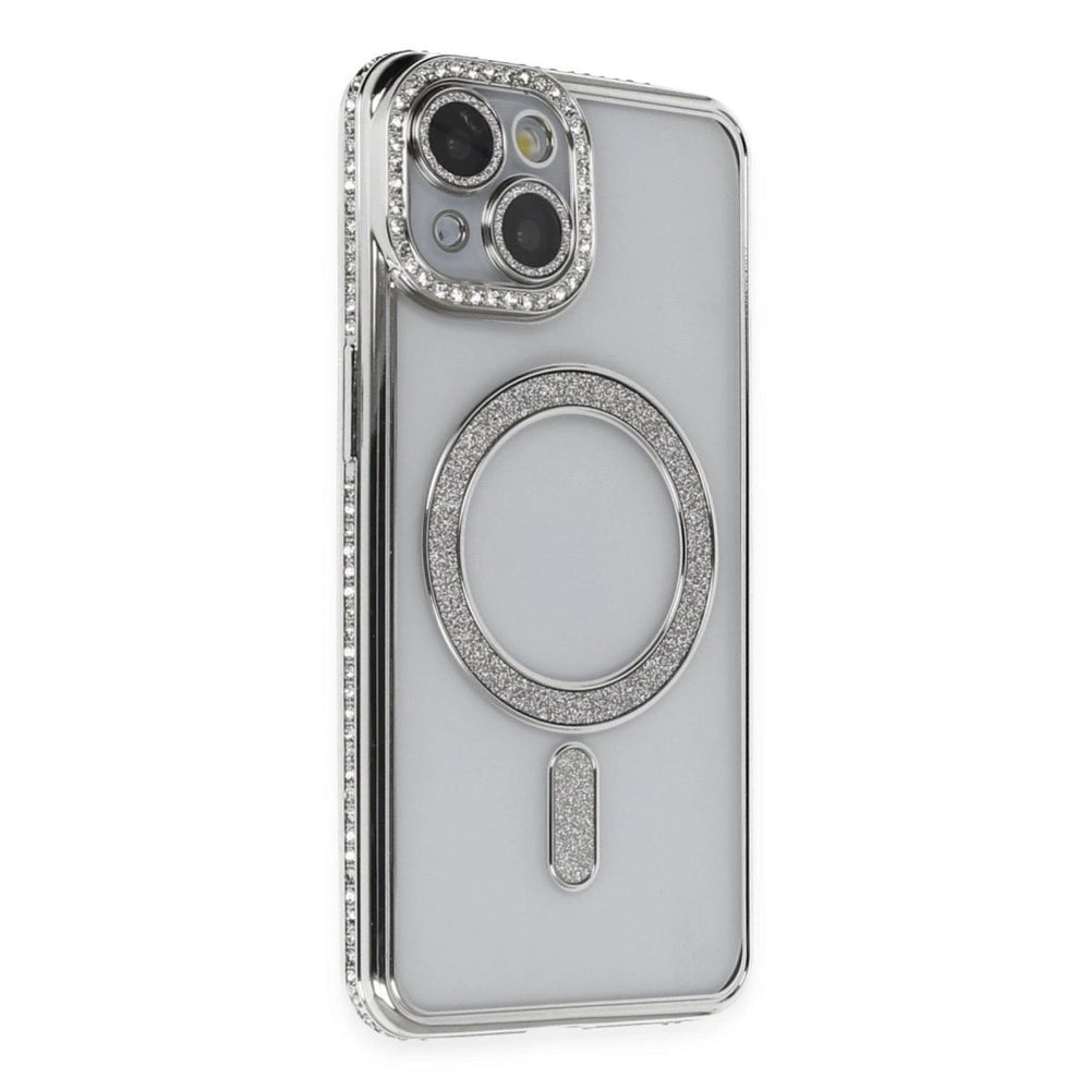 Apple İphone 13 Kılıf Joke Simli Magneticsafe Kılıf - Gümüş
