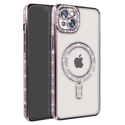 Apple İphone 14 Kılıf Joke Simli Magneticsafe Kılıf - Derin Mor