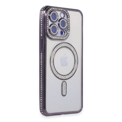 Apple İphone 14 Pro Kılıf Joke Simli Magneticsafe Kılıf - Derin Mor