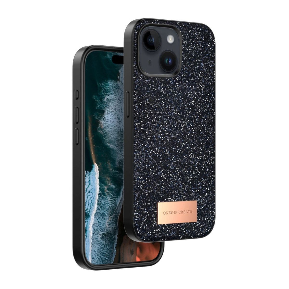 Onegif Apple İphone 15 Bright Simli Kapak - Siyah