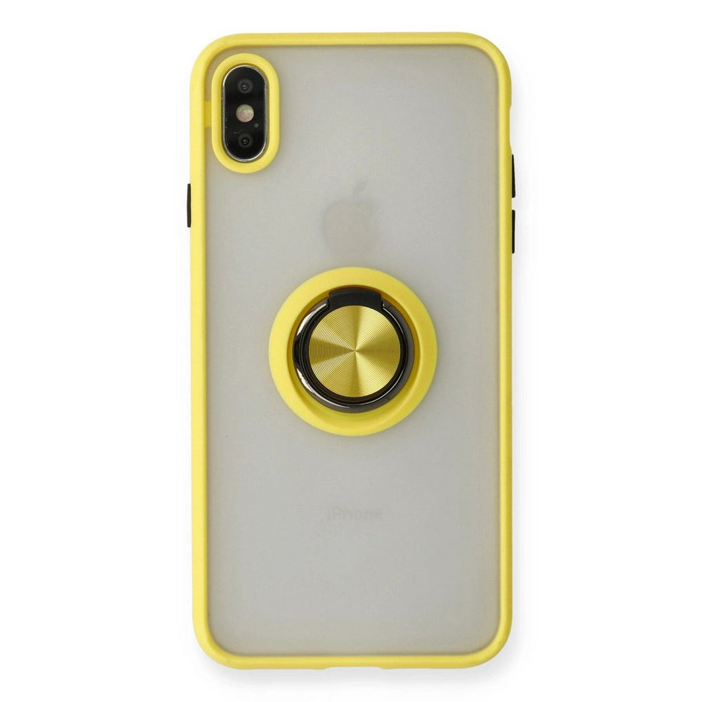 Apple İphone X Kılıf Montreal Yüzüklü Silikon Kapak - Sarı
