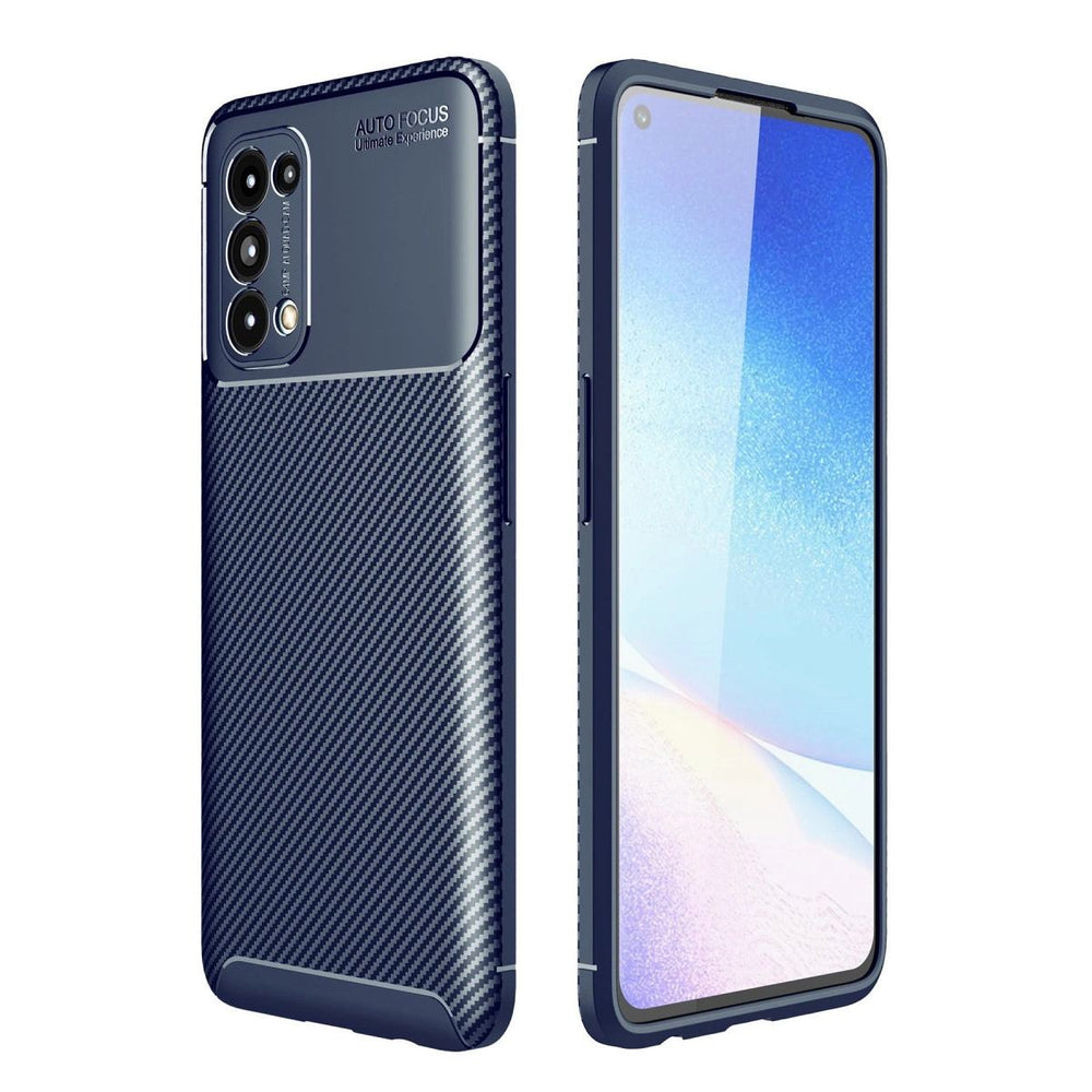 Oppo Reno 5 Kılıf Auto Focus Karbon Kapak - Lacivert