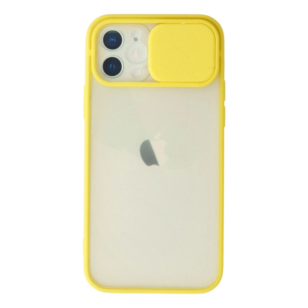 Apple İphone 12 Kılıf Palm Buzlu Kamera Sürgülü Silikon - Sarı