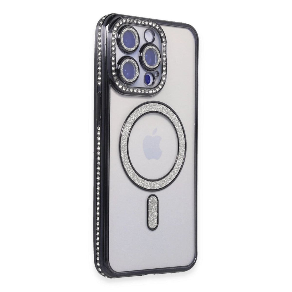 Apple İphone 15 Pro Max Kılıf Joke Simli Magneticsafe Kılıf - Siyah